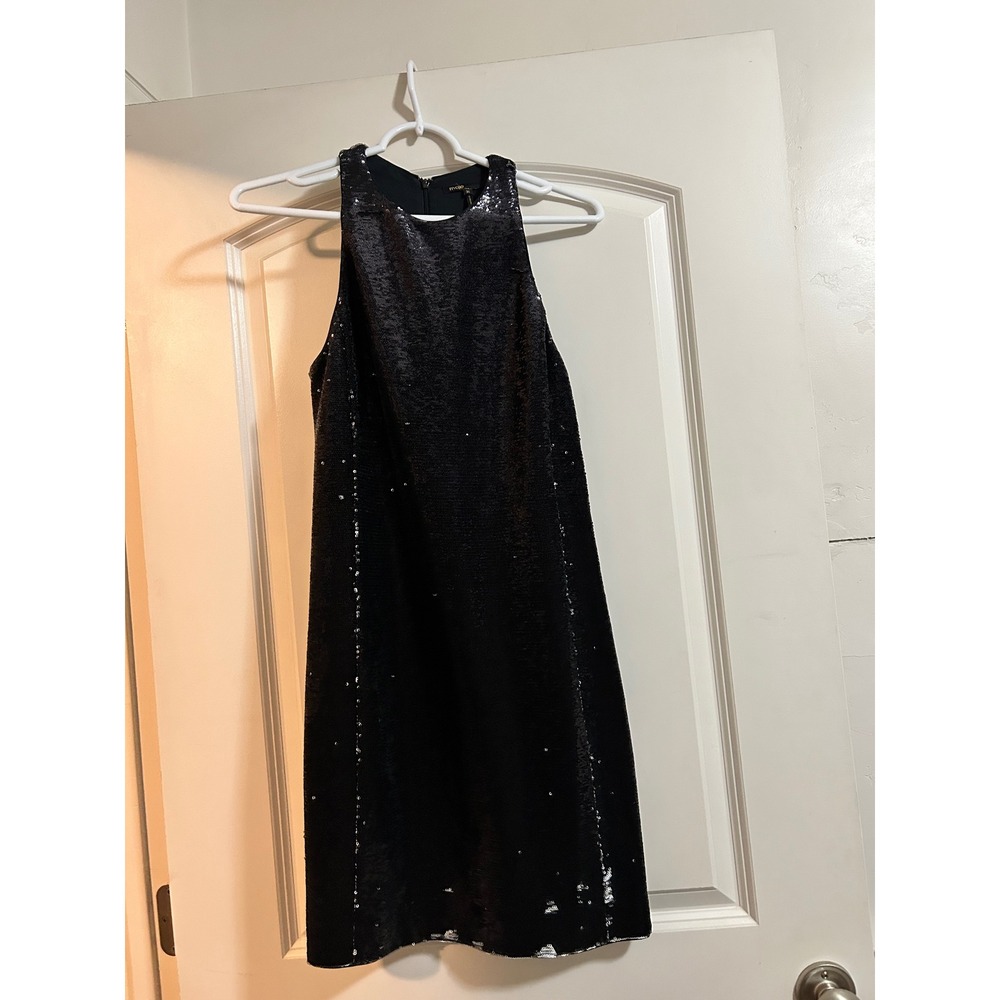 Maje Black Sequin Halter Neck Mini Dress Size 36 - Picture 2 of 7